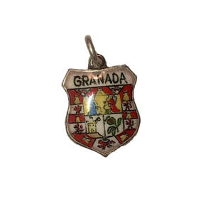 VTG 800 Silver & Enamel Granada Travel Sheild Souvenir Charm Bracelet Charm